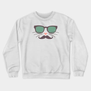 Hipster Cat Face Green Glasses Mustache Crewneck Sweatshirt